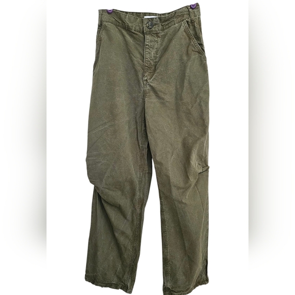 ZARA Utility Pants with Relaxed Fit In Army Green. Size 2 - Picture 1 of 12